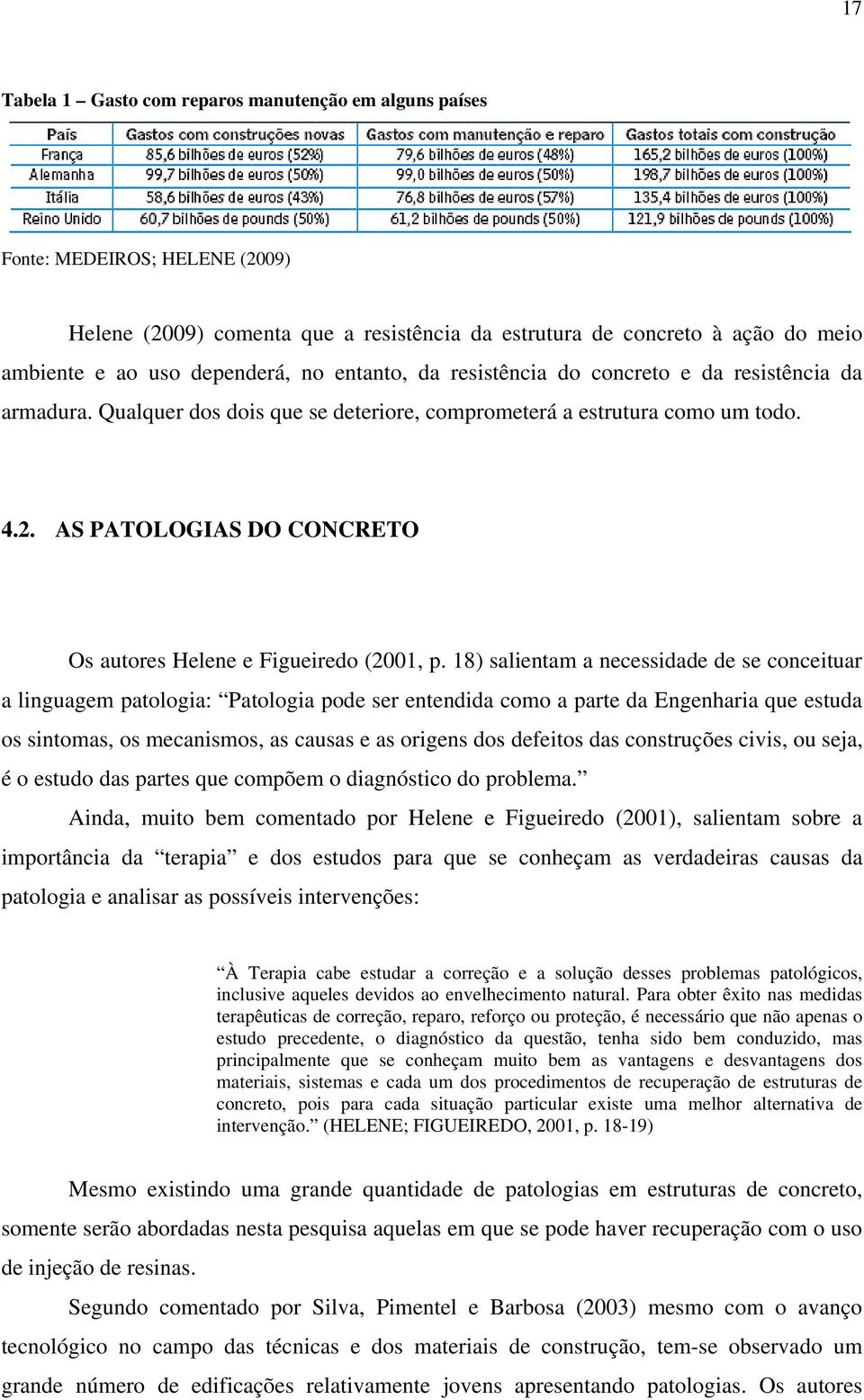 AS PATOLOGIAS DO CONCRETO Os autores Helene e Figueiredo (2001, p.