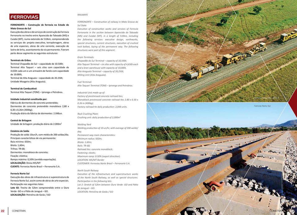 permanente. Fizeram parte desse segmento as seguintes estruturas: Terminais de Grãos: Terminal Chapadão do Sul capacidade de 10.500t; Terminal Alto Taquari seis silos com capacidade de 4.