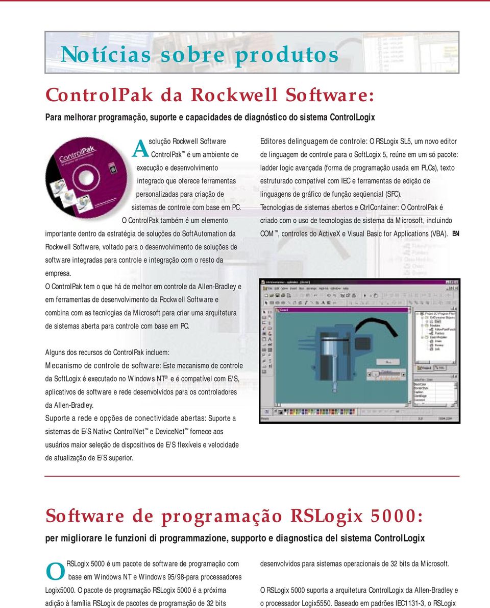 O ControlPak também é um elemento importante dentro da estratégia de soluções do SoftAutomation da Rockwell Software, voltado para o desenvolvimento de soluções de software integradas para controle e