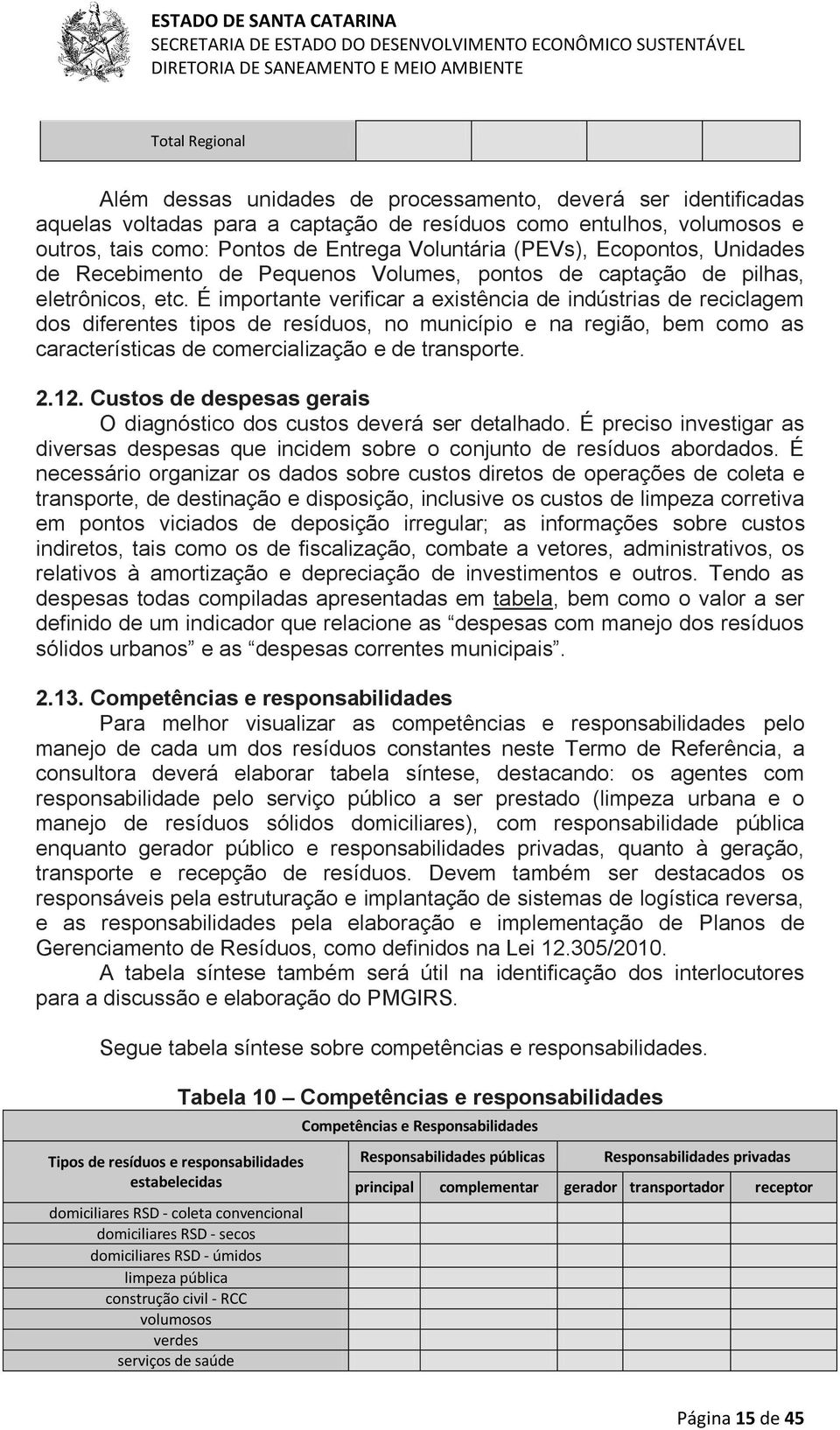 É importante verificar a existência de indústrias de reciclagem dos diferentes tipos de resíduos, no município e na região, bem como as características de comercialização e de transporte. 2.12.