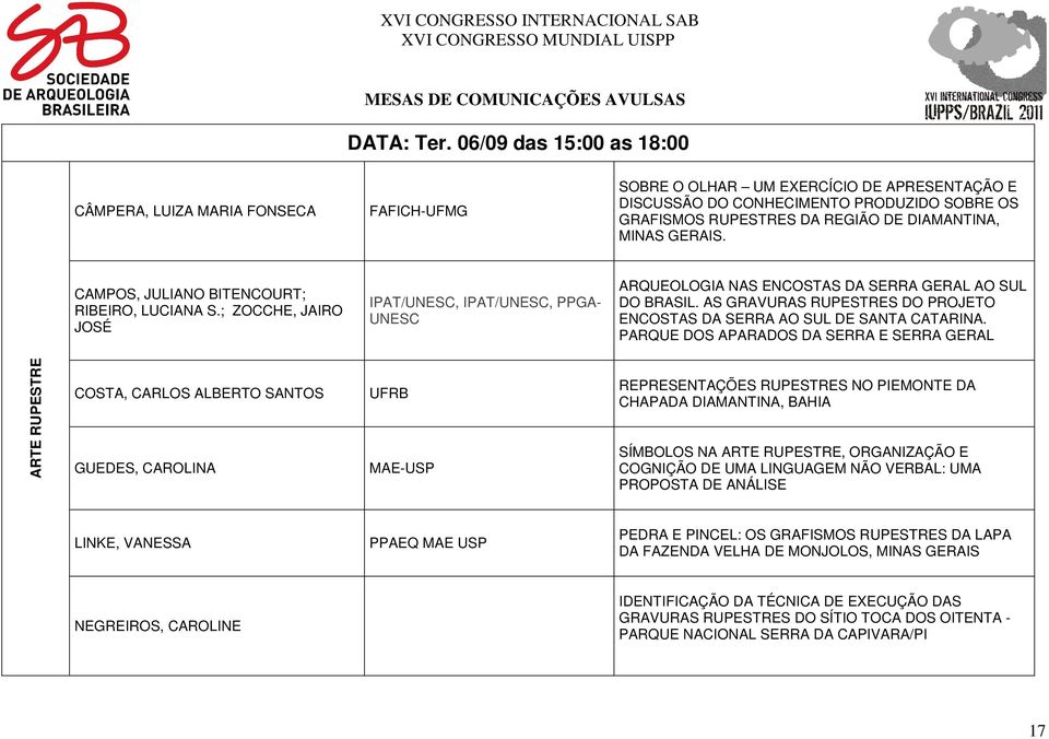 DIAMANTINA, MINAS GERAIS. CAMPOS, JULIANO BITENCOURT; RIBEIRO, LUCIANA S.; ZOCCHE, JAIRO JOSÉ IPAT/UNESC, IPAT/UNESC, PPGA- UNESC ARQUEOLOGIA NAS ENCOSTAS DA SERRA GERAL AO SUL DO BRASIL.