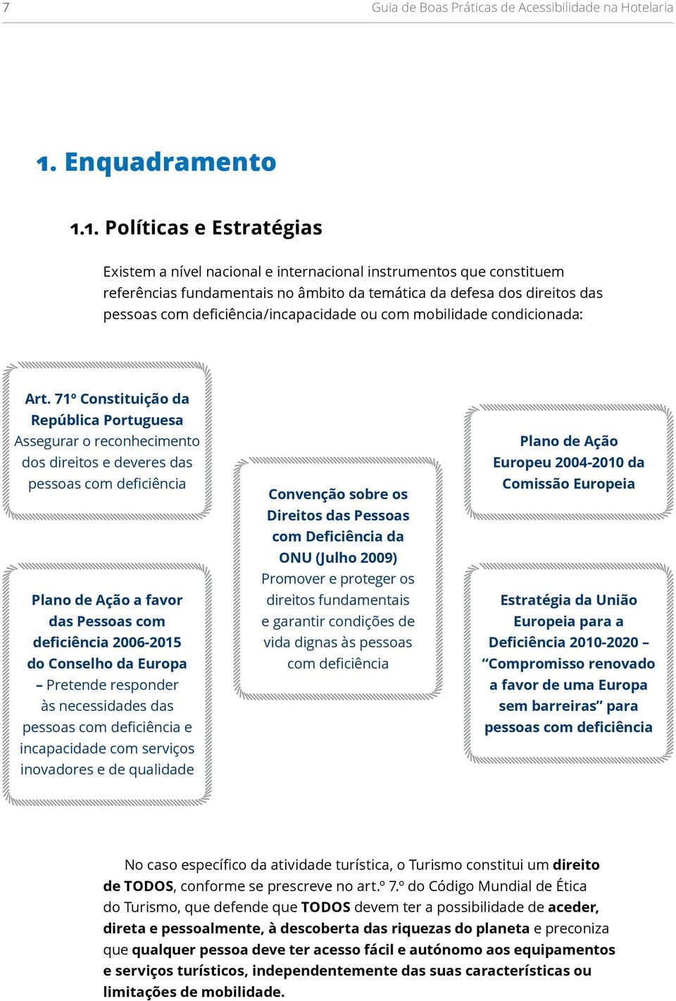 1. Políticas e Estratégias Existem a nível nacional e internacional instrumentos que constituem referências fundamentais no âmbito da temática da defesa dos direitos das pessoas com