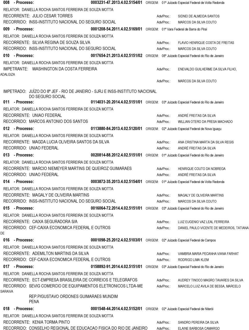 : ENEVALDO GUILHERME DA SILVA FILHO, ADALGIZA Adv/Proc.: MARCOS DA SILVA COUTO IMPETRADO: JUÍZO DO 8º JEF - RIO DE JANEIRO - SJRJ E INSS-INSTITUTO NACIONAL DO SEGURO SOCIAL 011 - Processo: 0114031-20.