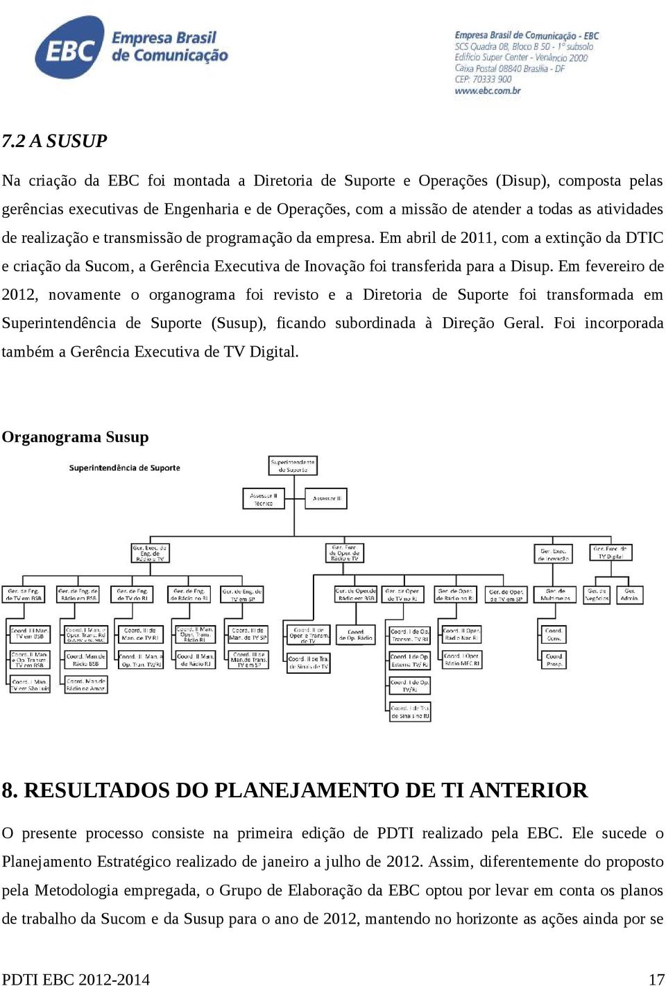 Em fevereiro de 2012, novamente o organograma foi revisto e a Diretoria de Suporte foi transformada em Superintendência de Suporte (Susup), ficando subordinada à Direção Geral.