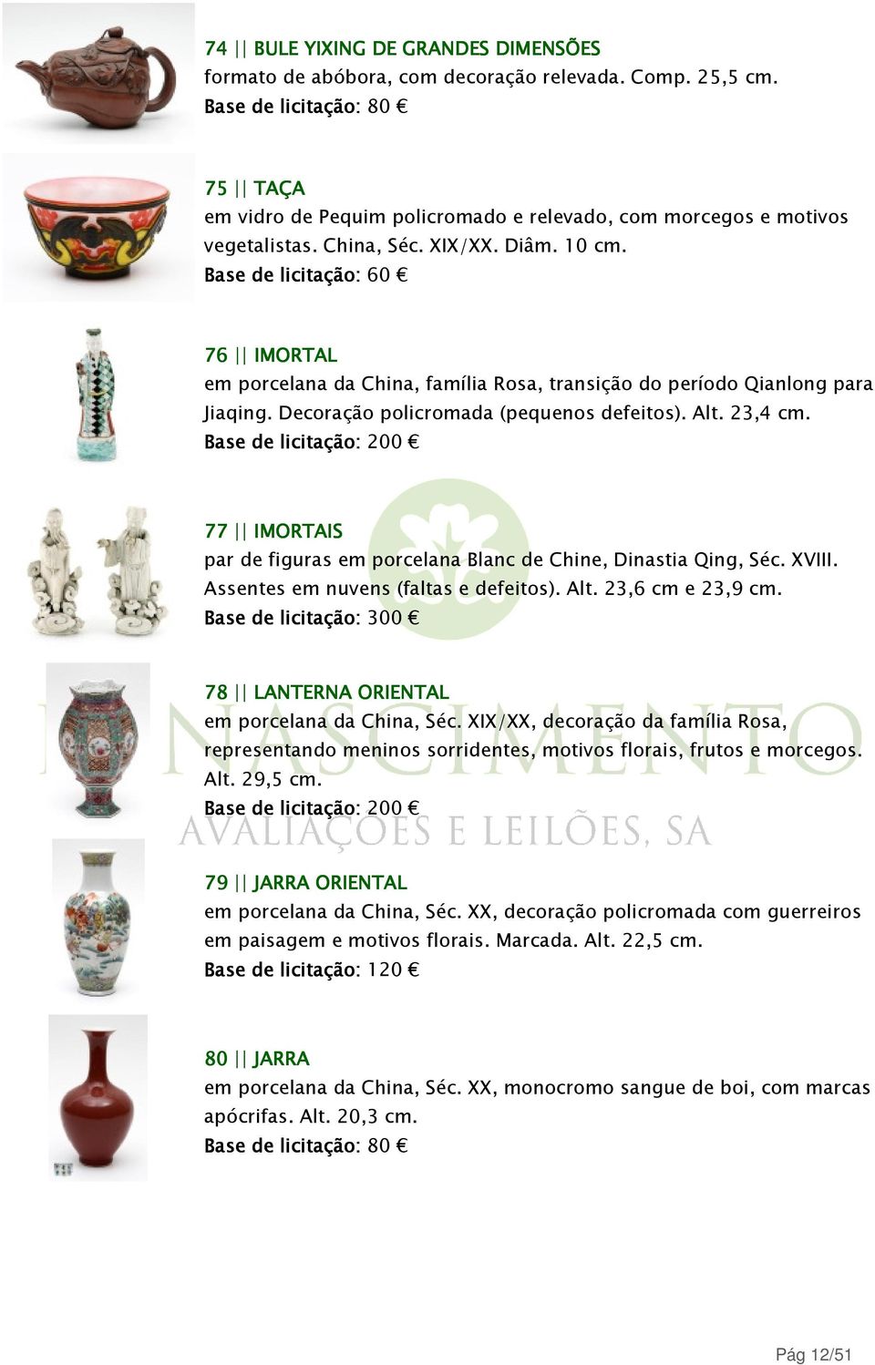 Base de licitação: 200 77 IMORTAIS par de figuras em porcelana Blanc de Chine, Dinastia Qing, Séc. XVIII. Assentes em nuvens (faltas e defeitos). Alt. 23,6 cm e 23,9 cm.