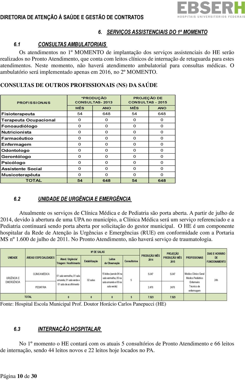 retaguarda para estes atendimentos. Neste momento, não haverá atendimento ambulatorial para consultas médicas. O ambulatório será implementado apenas em 2016, no 2º MOMENTO.