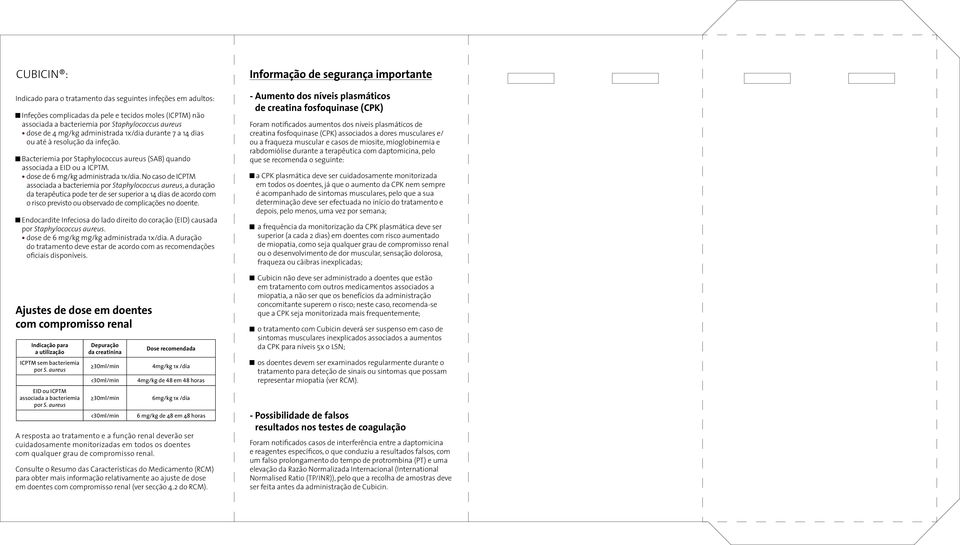 No caso de ICPTM associada a bacteriemia por Staphylococcus aureus, a duração da terapêutica pode ter de ser superior a 14 dias de acordo com o risco previsto ou observado de complicações no doente.