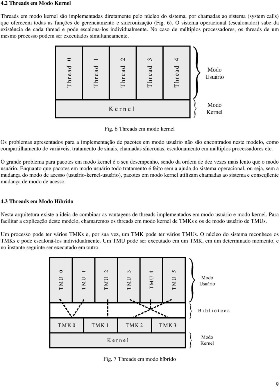 No caso de múltiplos processadores, os threads de um mesmo processo podem ser executados simultaneamente. Fig.