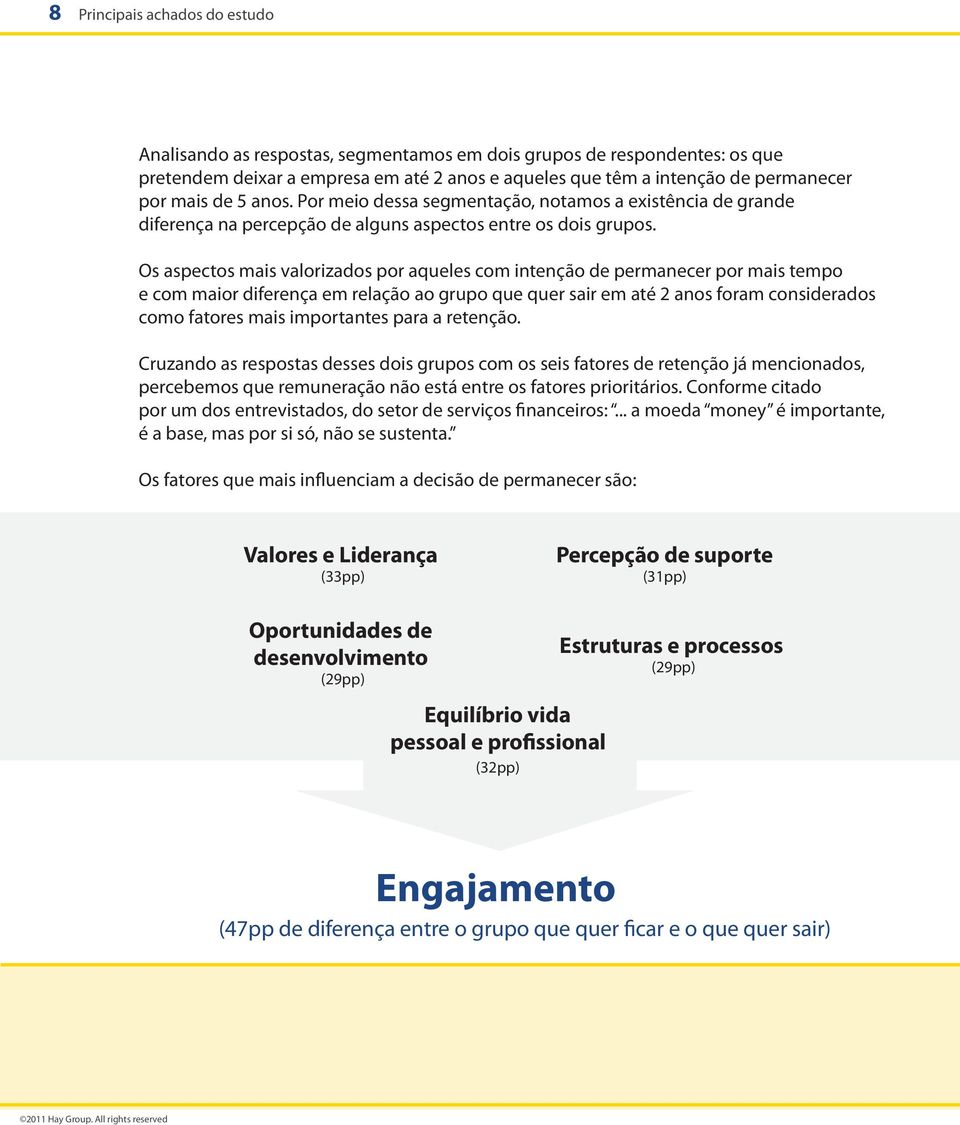 Os aspectos mais valorizados por aqueles com intenção de permanecer por mais tempo e com maior diferença em relação ao grupo que quer sair em até 2 anos foram considerados como fatores mais