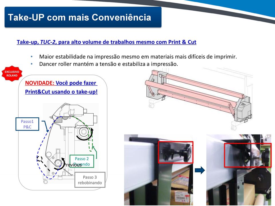 Dancer roller mantém a tensão e estabiliza a impressão.