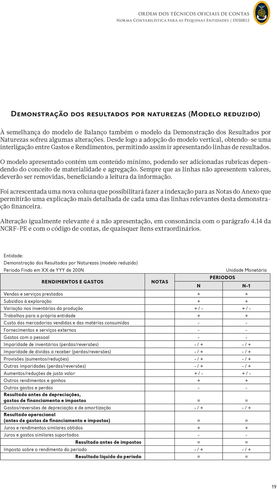 O modelo apresentado contém um conteúdo mínimo, podendo ser adicionadas rubricas dependendo do conceito de materialidade e agregação.