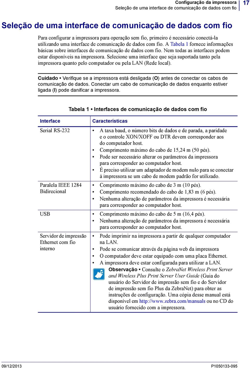 Nem todas as interfaces podem estar disponíveis na impressora. Selecione uma interface que seja suportada tanto pela impressora quanto pelo computador ou pela LAN (Rede local).