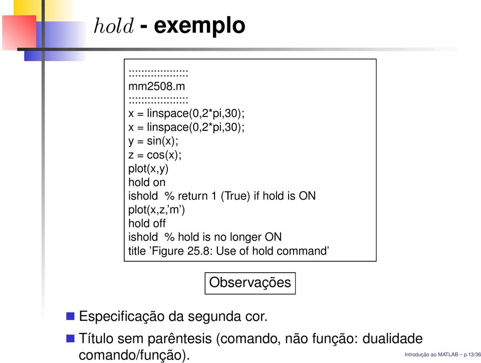 hold on ishold % return 1 (True) if hold is ON plot(x,z, m ) hold off ishold % hold is no longer ON title