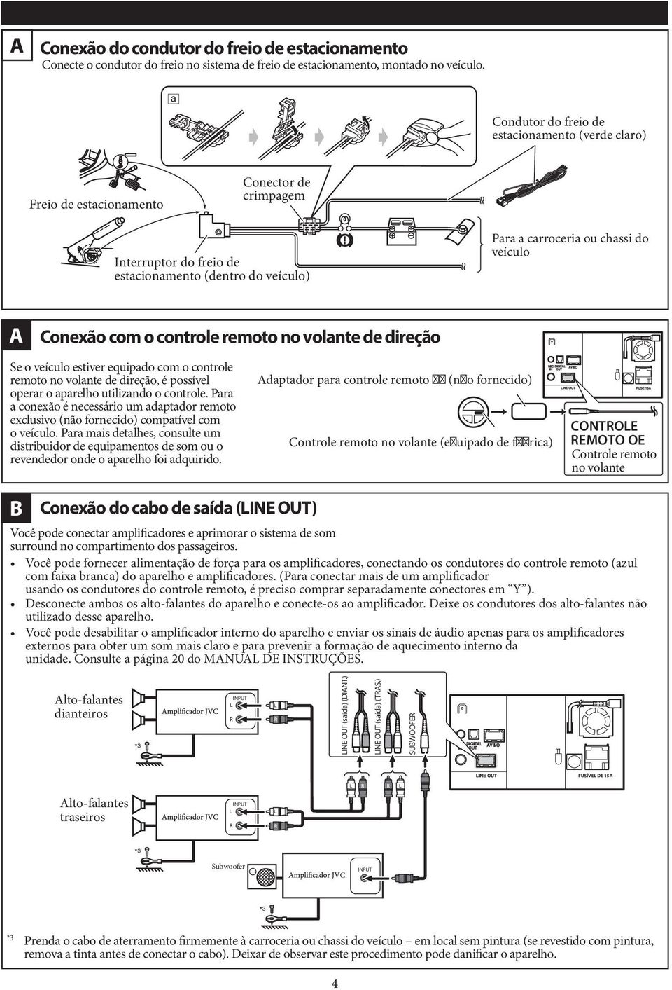 Conexão com o controle remoto no volante de direção Se o veículo estiver equipado com o controle remoto no volante de direção, é possível operar o aparelho utilizando o controle.