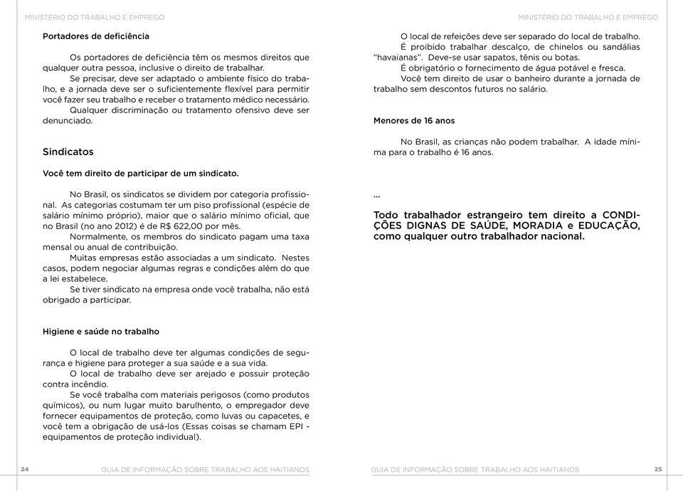 Qualquer discriminação ou tratamento ofensivo deve ser denunciado. Sindicatos O local de refeições deve ser separado do local de trabalho.