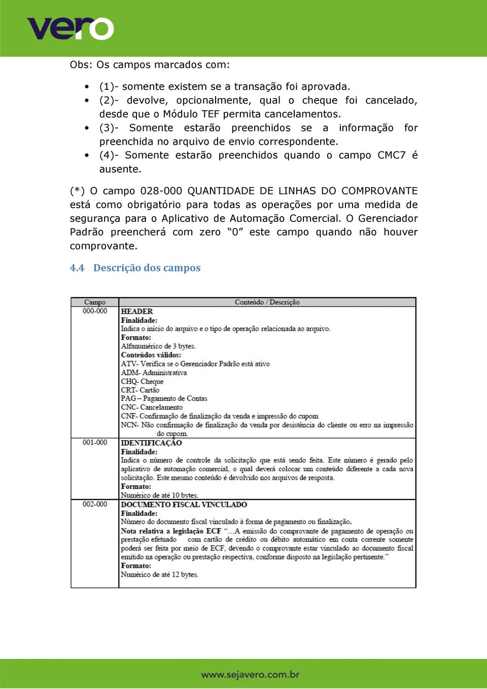 (3)- Somente estarão preenchidos se a informação for preenchida no arquivo de envio correspondente.