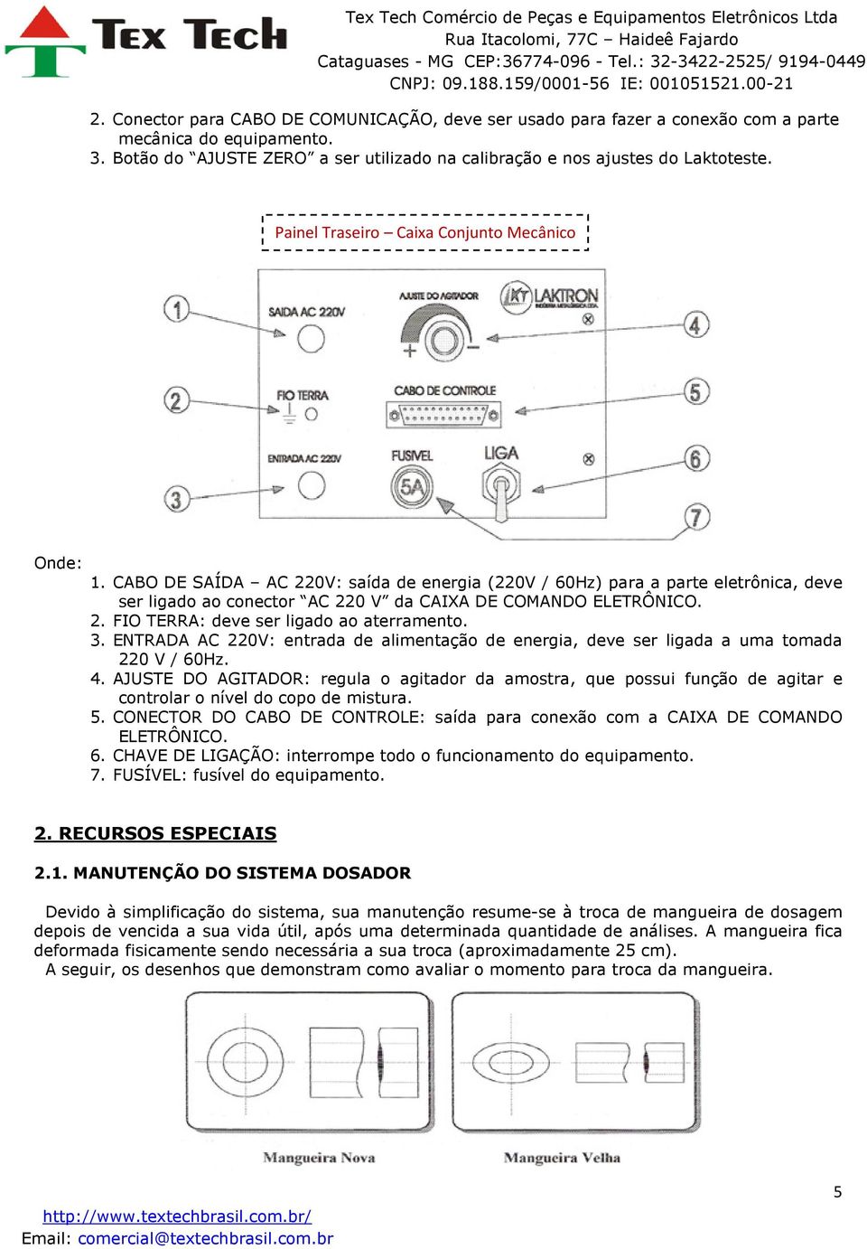 3. ENTRADA AC 220V: entrada de alimentação de energia, deve ser ligada a uma tomada 220 V / 60Hz. 4.