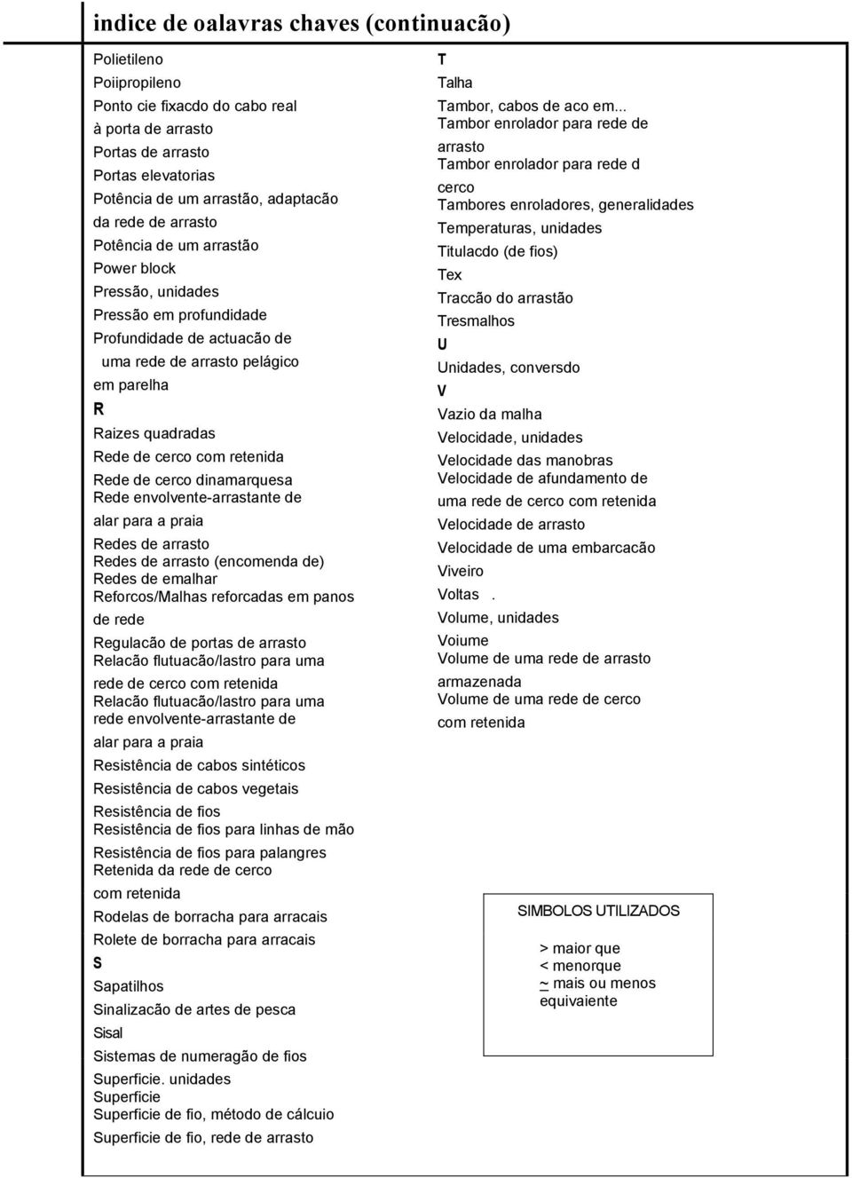 cerco Rede envolvente-arrastante de Redes de arrasto Redes de arrasto (encomenda de) Redes de emalhar Reforcos/Malhas reforcadas em panos de rede Regulacão de portas de arrasto Relacão