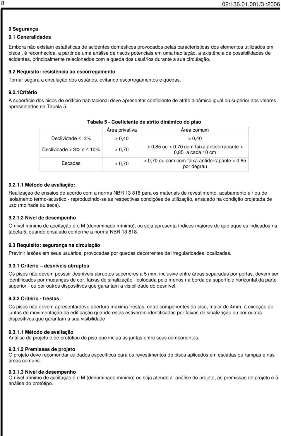 em uma habitação, a existência de possibilidades de acidentes, principalmente relacionados com a queda dos usuários durante a sua circulação. 9.