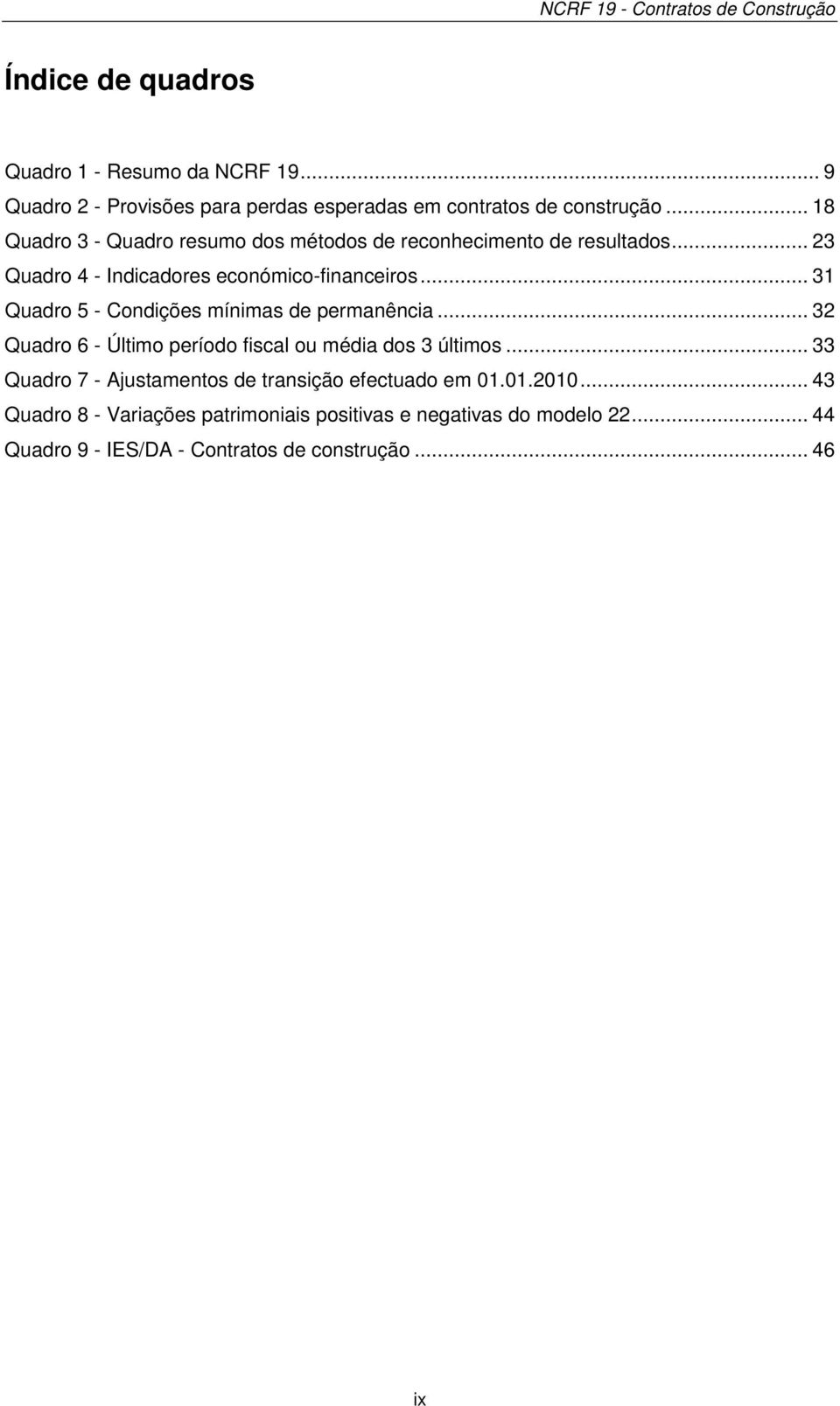 .. 31 Quadro 5 - Condições mínimas de permanência... 32 Quadro 6 - Último período fiscal ou média dos 3 últimos.