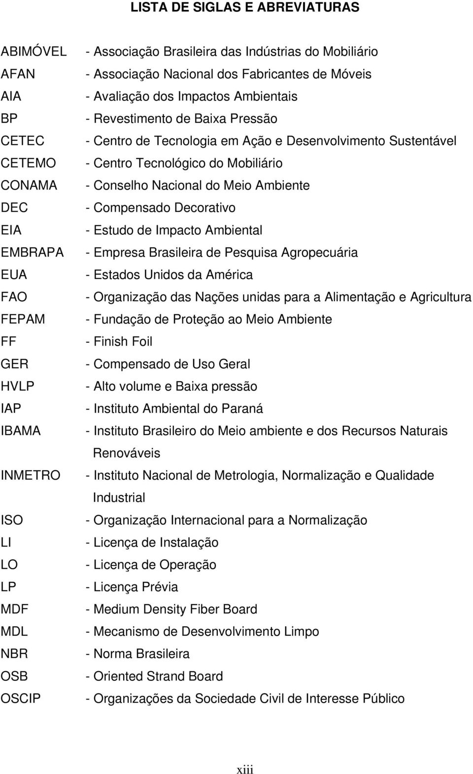 Sustentável - Centro Tecnológico do Mobiliário - Conselho Nacional do Meio Ambiente - Compensado Decorativo - Estudo de Impacto Ambiental - Empresa Brasileira de Pesquisa Agropecuária - Estados