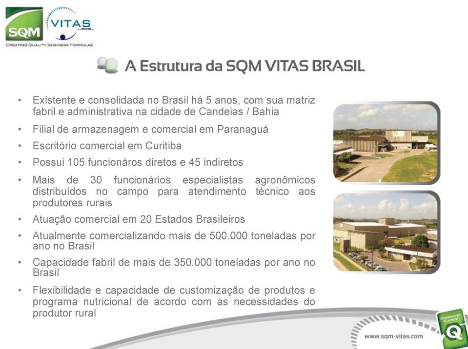 atendimento técnico aos produtores rurais Atuação comercial em 20 Estados Brasileiros Atualmente comercializando mais de 500.