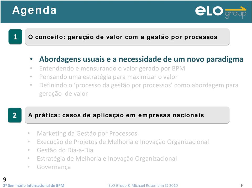 valor 9 2 A prática: casos de aplicação em empresas nacionais Marketing da Gestão por Processos Execução de Projetos de Melhoria e Inovação