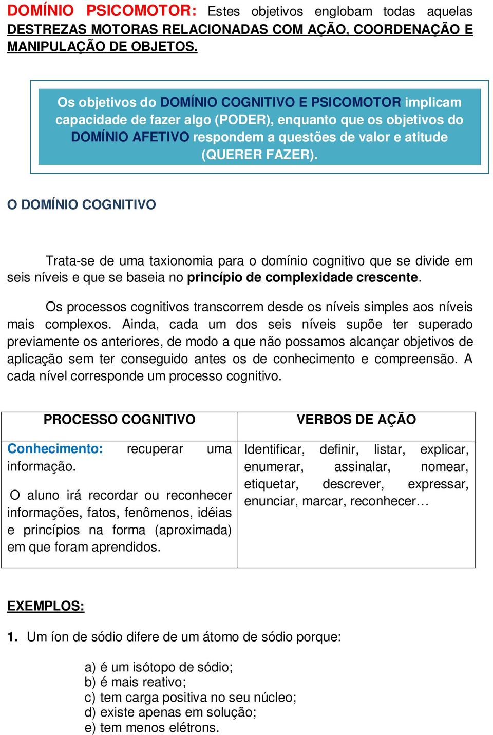 O DOMÍNIO COGNITIVO Trata-se de uma taxionomia para o domínio cognitivo que se divide em seis níveis e que se baseia no princípio de complexidade crescente.