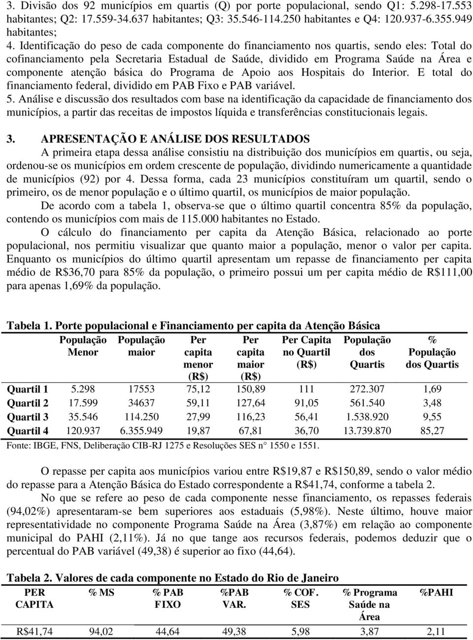 Identificação do peso de cada componente do financiamento nos quartis, sendo eles: Total do cofinanciamento pela Secretaria Estadual de Saúde, dividido em Programa Saúde na Área e componente atenção