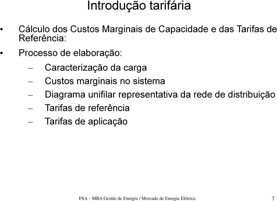 Diagrama unifilar representativa da rede de distribuição Tarifas de