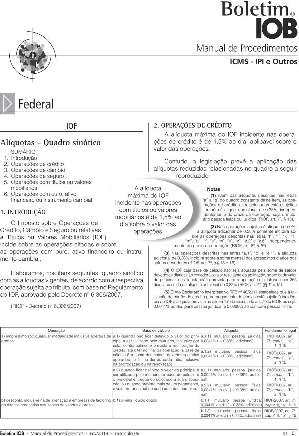 Introdução O Imposto sobre Operações de Crédito, Câmbio e Seguro ou relativas a Títulos ou Valores Mobiliários (IOF) incide sobre as operações citadas e sobre as operações com ouro, ativo financeiro