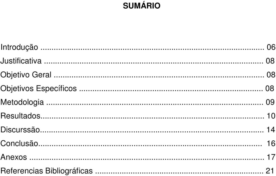 .. 08 Metodologia... 09 Resultados... 10 Discurssão.