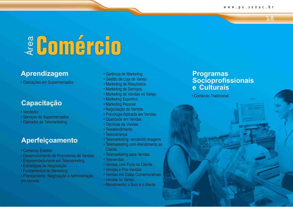 de Vendas Empreendedorismo em Telemarketing Estratégias de Negociação Fundamentos do Marketing Planejamento, Negociação e Administração em Vendas Gerência de Marketing Gestão de Loja de Varejo