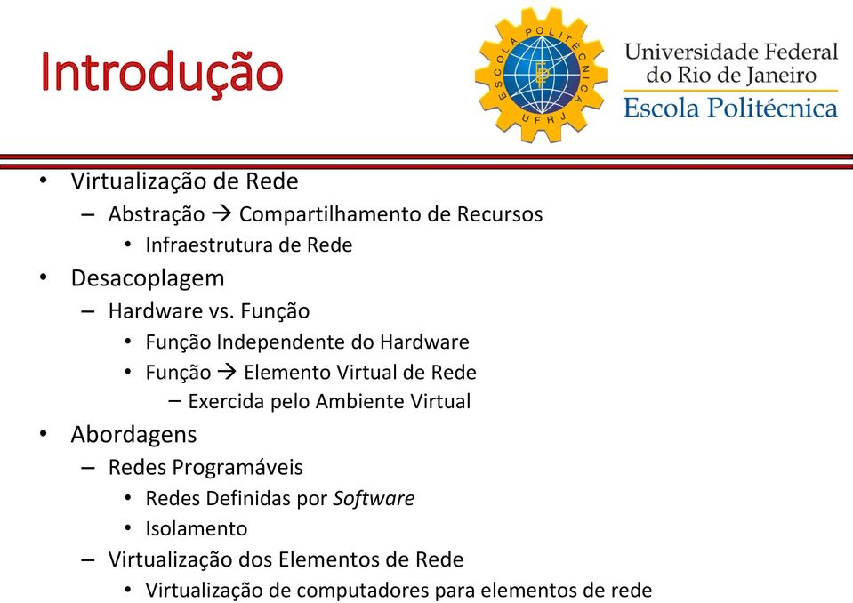 Função Função Independente do Hardware Função Elemento Virtual de Rede Exercida pelo Ambiente