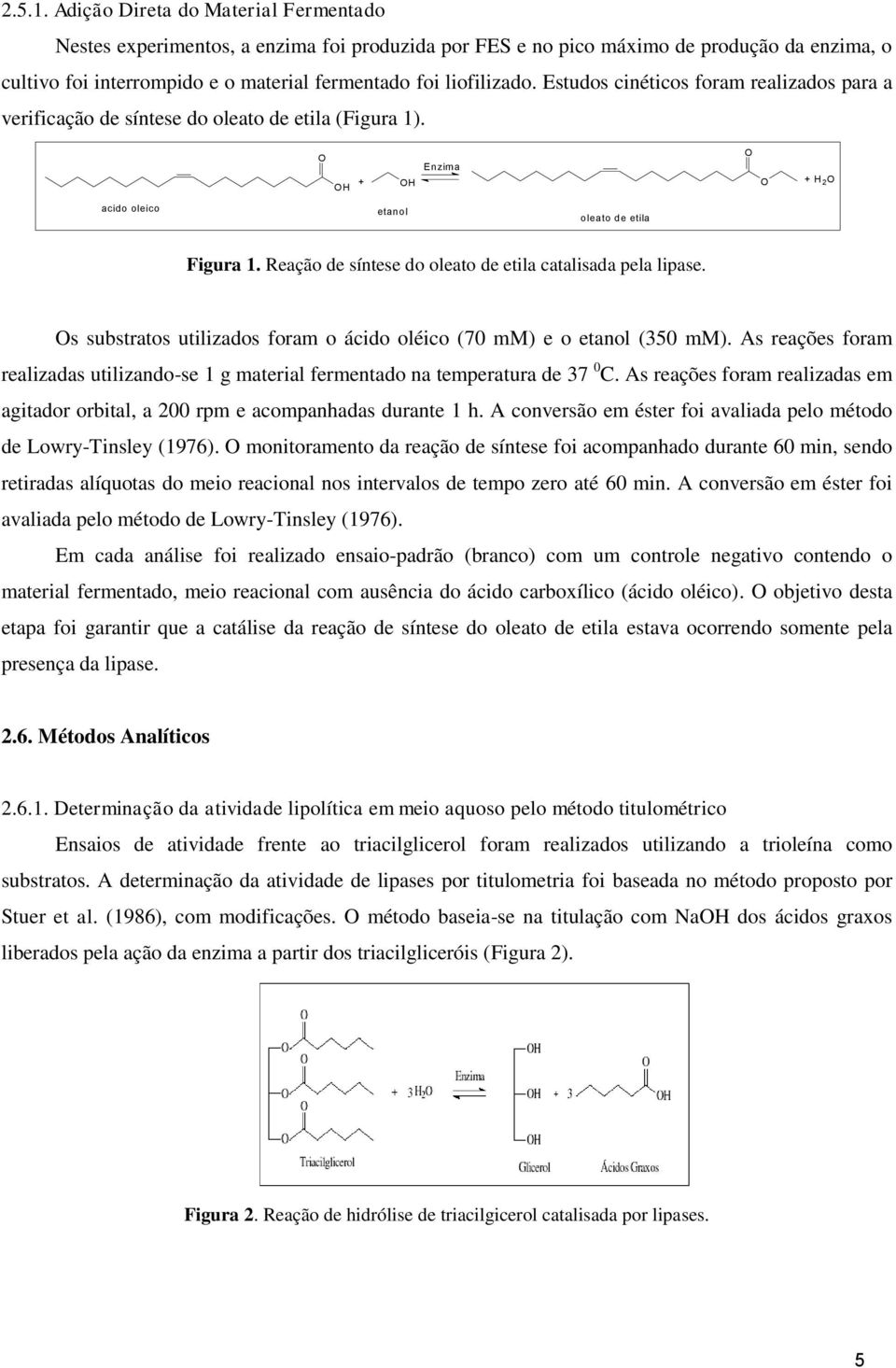 Estudos cinéticos foram realizados para a verificação de síntese do oleato de etila (Figura 1). O OH + OH Enzim a O O + H 2 O acido oleico etanol oleato de etila Figura 1.