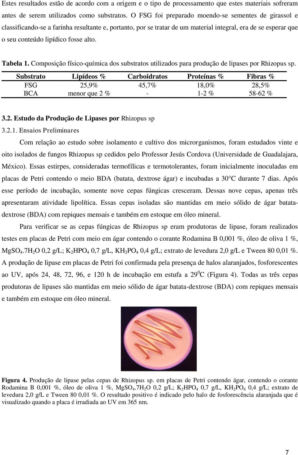 Tabela 1. Composição físico-química dos substratos utilizados para produção de lipases por Rhizopus sp.