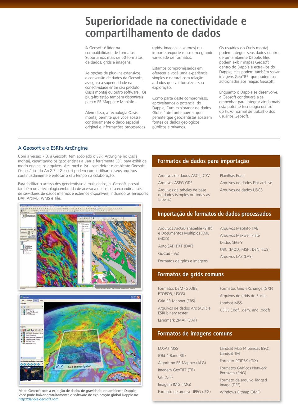 Os plug-ins estão também disponíveis para o ER Mapper e MapInfo.