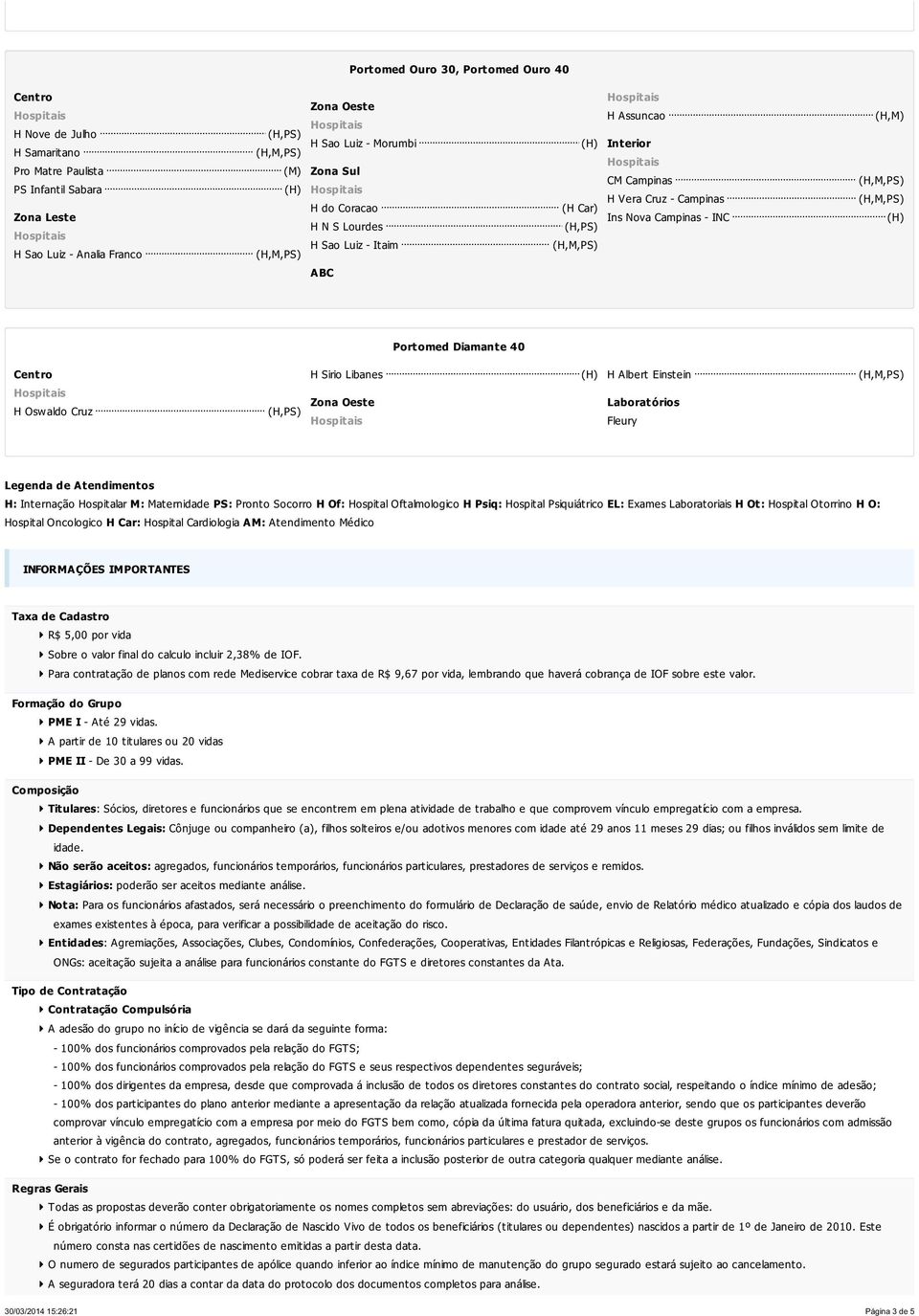 Atendimentos H: Internação Hospitalar M: Maternidade PS: Pronto Socorro H Of: Hospital Oftalmologico H Psiq: Hospital Psiquiátrico EL: Exames Laboratoriais H Ot: Hospital Otorrino H O: Hospital