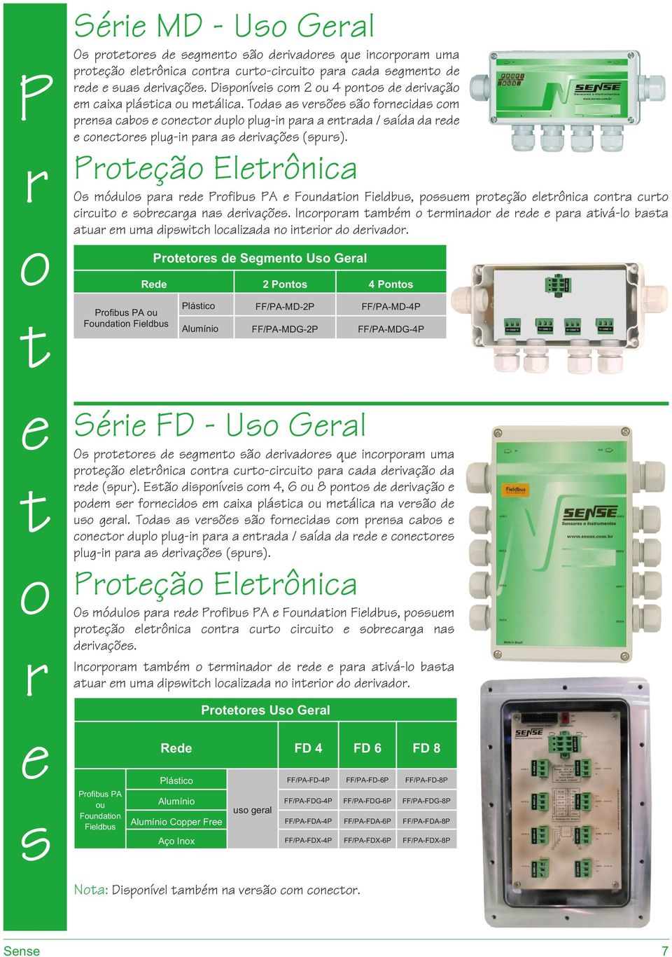 Todas as versões são fornecidas com prensa cabos e conector duplo plug-in para a entrada / saída da rede e conectores plug-in para as derivações (spurs).