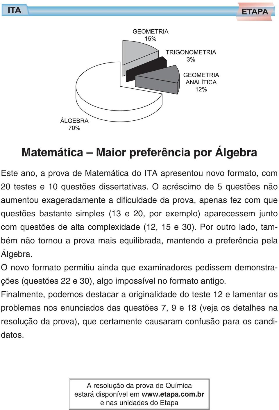 Pr utr lad, também nã trnu a prva mais equilibrada, mantend a preferência pela Álgebra. O nv frmat permitiu ainda que examinadres pedissem demnstrações (questões e 0), alg impssível n frmat antig.