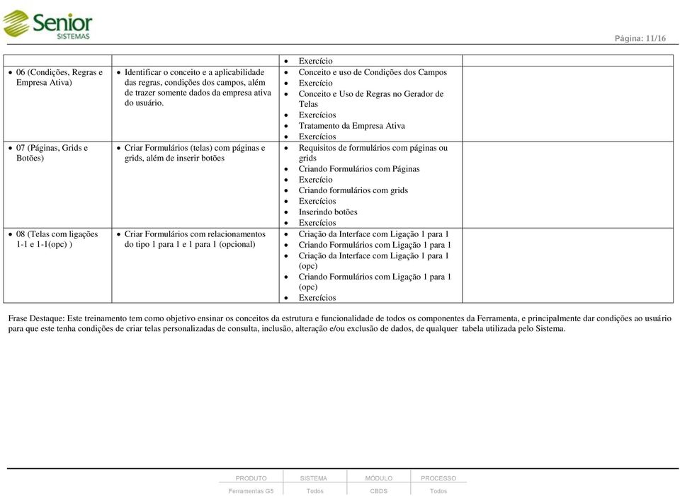 Criar Formulários (telas) com páginas e grids, além de inserir botões Criar Formulários com relacionamentos do tipo 1 para 1 e 1 para 1 (opcional) Conceito e uso de Condições dos Campos Conceito e