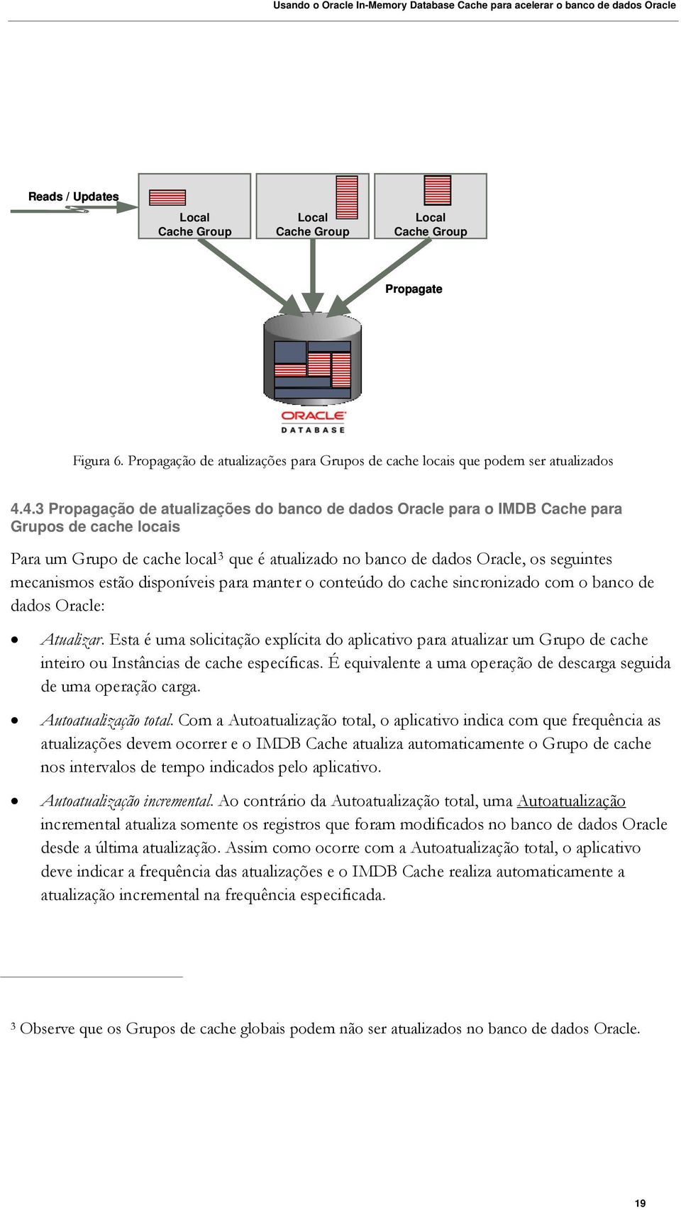 estão disponíveis para manter o conteúdo do cache sincronizado com o banco de dados Oracle: Atualizar.