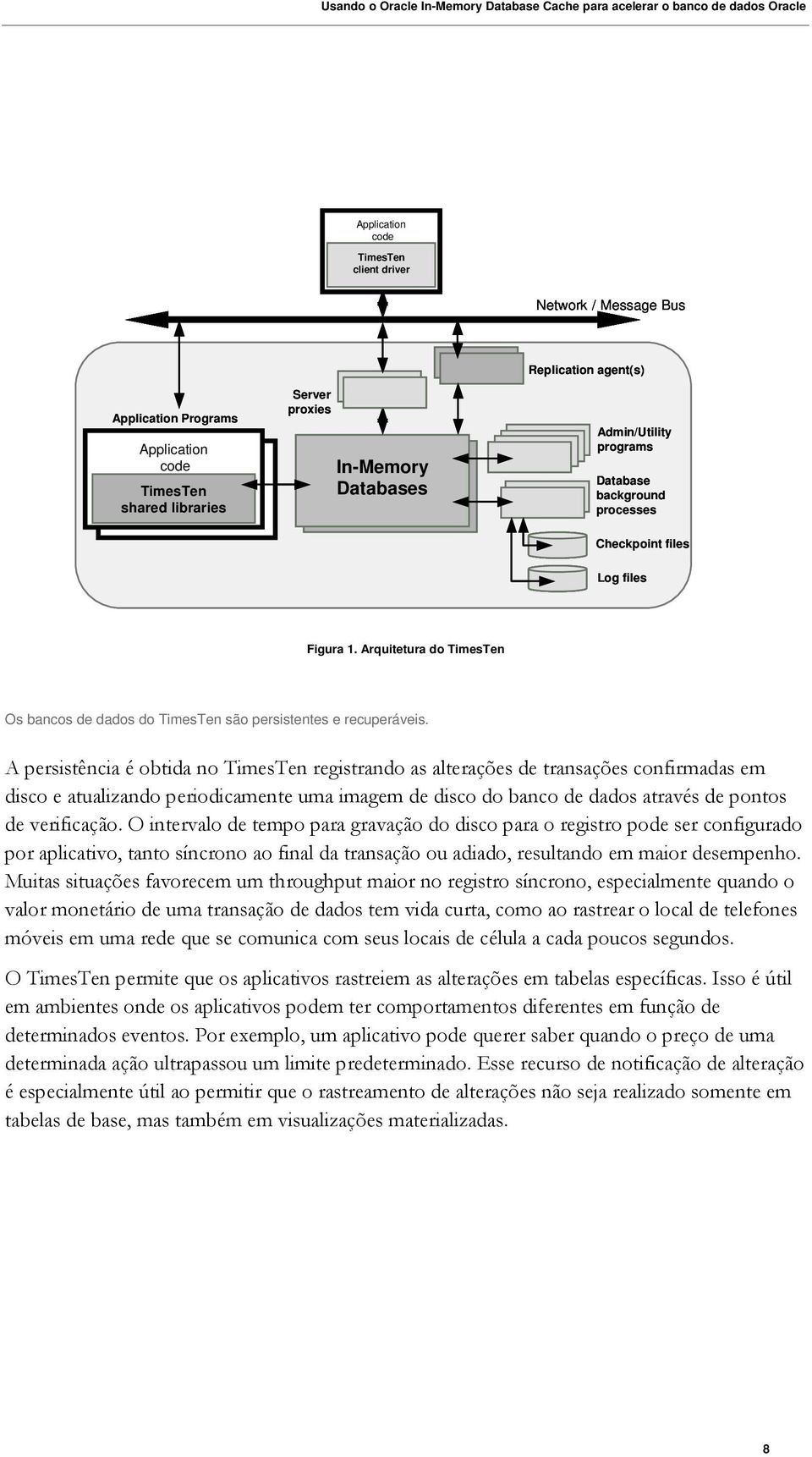 A persistência é obtida no TimesTen registrando as alterações de transações confirmadas em disco e atualizando periodicamente uma imagem de disco do banco de dados através de pontos de verificação.