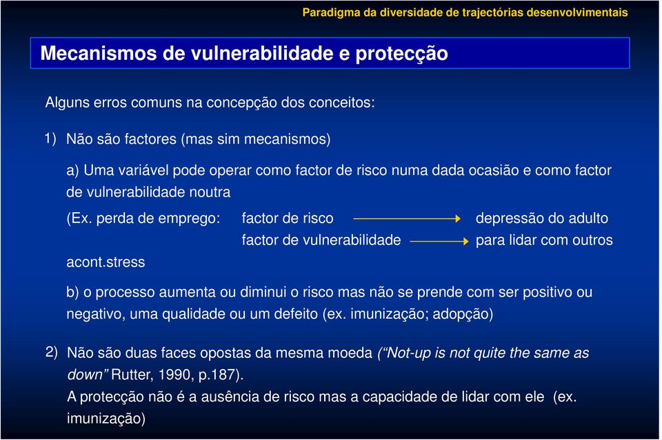 perda de emprego: factor de risco depressão do adulto factor de vulnerabilidade para lidar com outros acont.