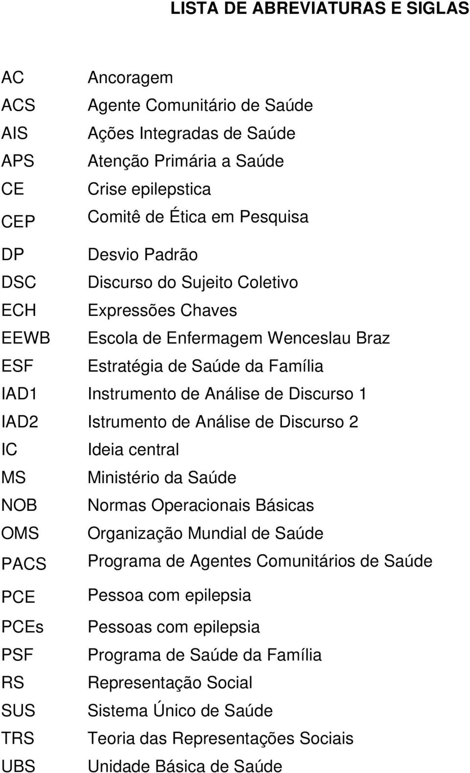 Istrumento de Análise de Discurso 2 IC Ideia central MS Ministério da Saúde NOB Normas Operacionais Básicas OMS Organização Mundial de Saúde PACS Programa de Agentes Comunitários de Saúde PCE