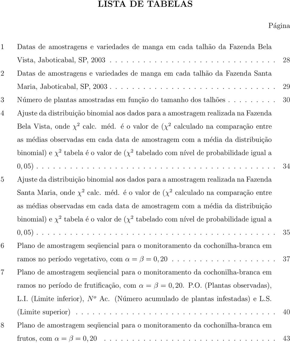 ............................. 29 3 Número de plantas amostradas em função do tamanho dos talhões.