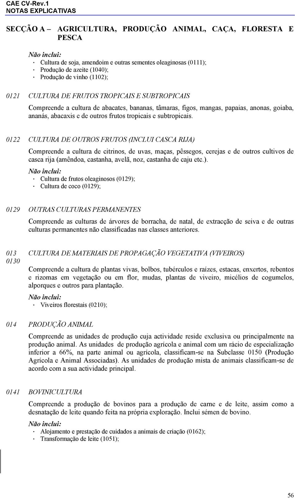 0122 CULTURA DE OUTROS FRUTOS (INCLUI CASCA RIJA) Compreende a cultura de citrinos, de uvas, maças, pêssegos, cerejas e de outros cultivos de casca rija (amêndoa, castanha, avelã, noz, castanha de