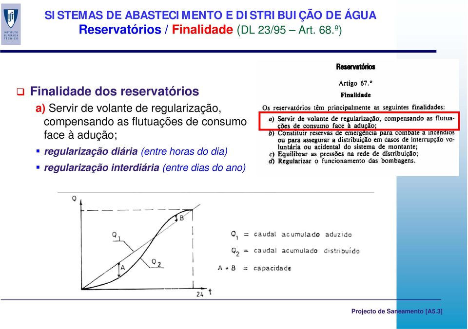 compensando as flutuações de consumo face à adução; regularização