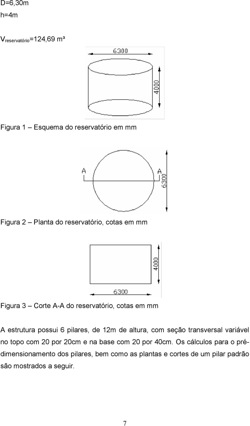 12m de altura, com seção transversal variável no topo com 20 por 20cm e na base com 20 por 40cm.