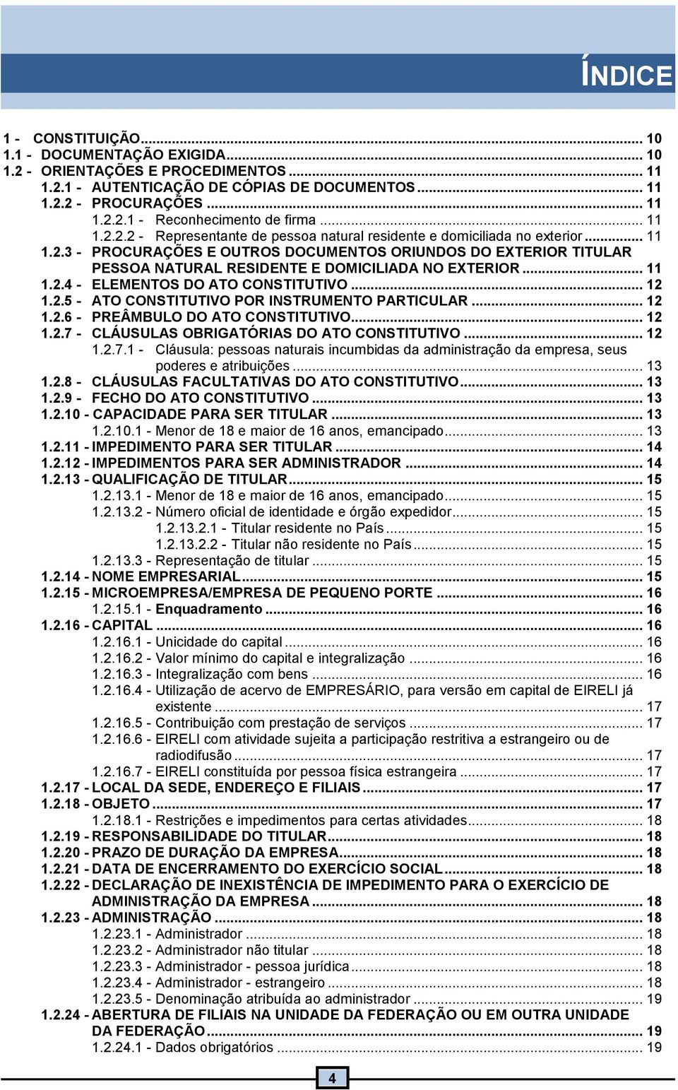 .. 2.2.6 - PREÂMBULO DO ATO CONSTITUTIVO... 2.2.7 - CLÁUSULAS OBRIGATÓRIAS DO ATO CONSTITUTIVO... 2.2.7. - Cláusula: pessoas naturais incumbidas da administração da empresa, seus poderes e atribuições.